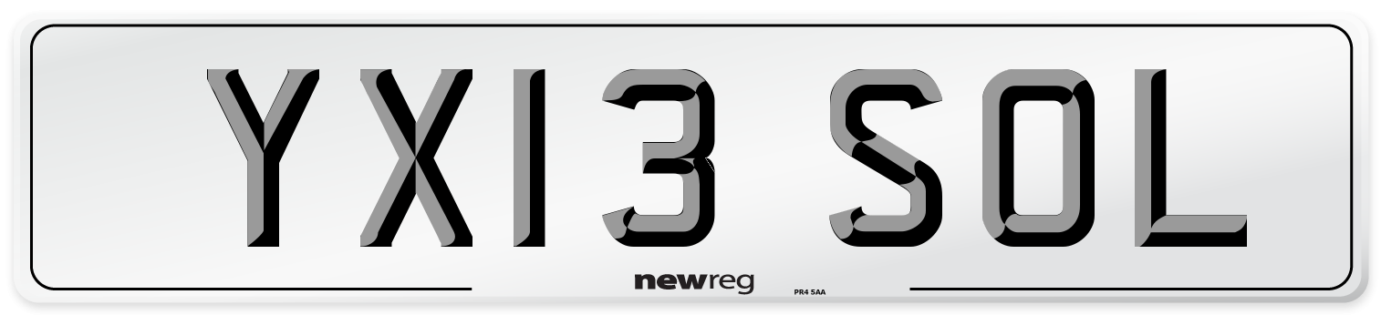 YX13 SOL Number Plate from New Reg